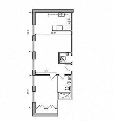 the floor plan of a small house with a bedroom and a living room